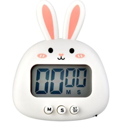 Niedlicher Hasen-küchentimer, Großes Display, Digitale Magnetische Stoppuhr Mit Uhr, Countdown, Mini-kochtimer (keine Batterie), Weiß