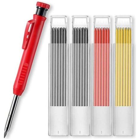 Tieflochmarker, Zimmermannsbleistifte, Baustellenbleistift, Bohrmarker, Integrierter Bleistiftspitzer Mit 24 Minen Und Einem Bleistiftspitzer Zum Zeichnen, Markieren Und Holzarbeiten