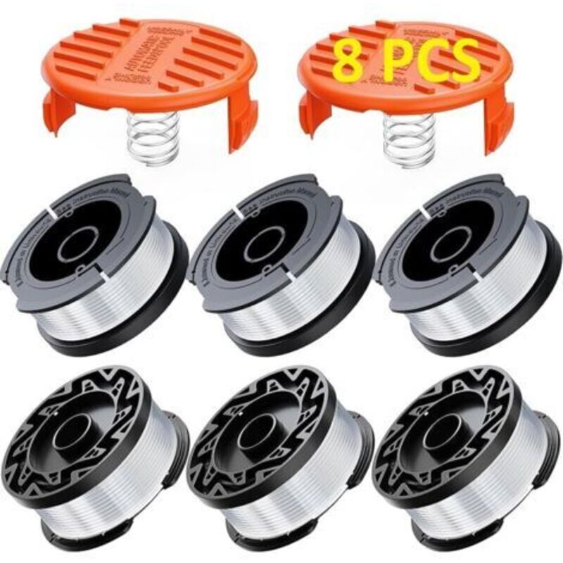 8er-pack Fadenspulen Für Rasentrimmer, Kompatibel Mit Black Und Decker Fadenschneider, A6481 A6485, 1,65 Mm Fadenspule Für Freischneider (6 Faden-trimmerfäden, 2 Abdeckungen, 2 Federn)