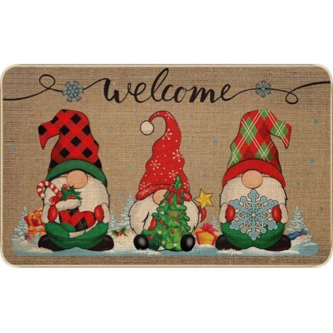 Paillasson-dekoration Von Noël Tomte Le Nain Accueille Noël Paillasson Aus Kautschukbeständigem, Wohn- Und Waschbarem Motiv Flocon De Neige Père Noël 45x45 Cm