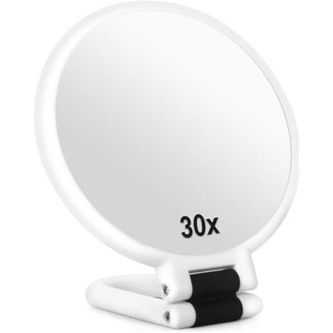 Miroir Grossissant X 30 Double Face Miroir Pliable Mit Poignée, Miroir De Maquillage À Main De Coiffeurs Miroir Pliant Für Verschiedene Details (weiß)