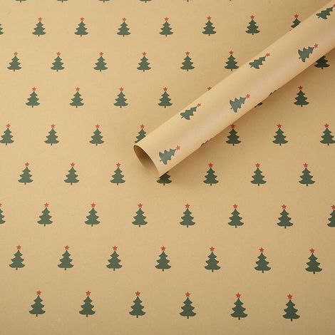 Weihnachts-kraftpapier 75 X 50 Cm, Umweltfreundlich, Gelbes Weihnachtsbaummuster, 5 Stück