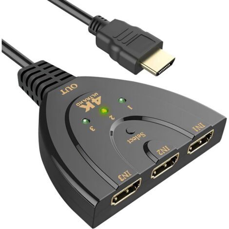 4k-steckdosenleistenschalter, Schalterschalter 3 Eingang 1 Ausgang Hdcp 2.2 Uhd 3d 4k Mit Hochgeschwindigkeitskabel, Kompatibel Mit Tv Fire Stick Xbox Ps5 Ps4 Blu-ray Pc Roku Dvd