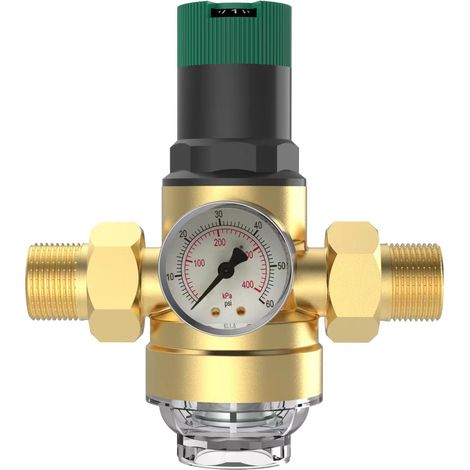 3/4 Zoll Dn20 Wasserdruckminderer Mit Manometer Und Messingfilter, Druckregler, Überdruckventil, Einstellbarer Wasserdruckminderer
