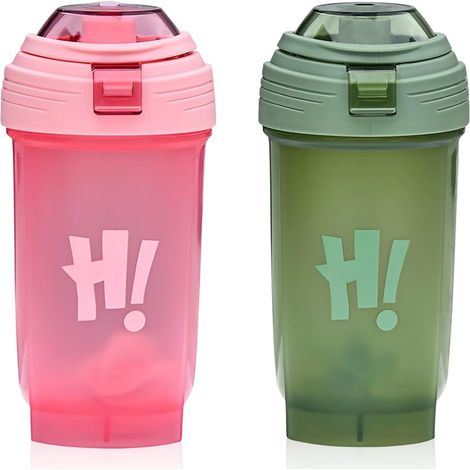 Lot Von 2 Bouteilles De Shakers Protein, 500 Ml, Zum Einfüllen, Bpa-frei, Anti-fuite, Bouteille D'Eau, Rose Et Vert