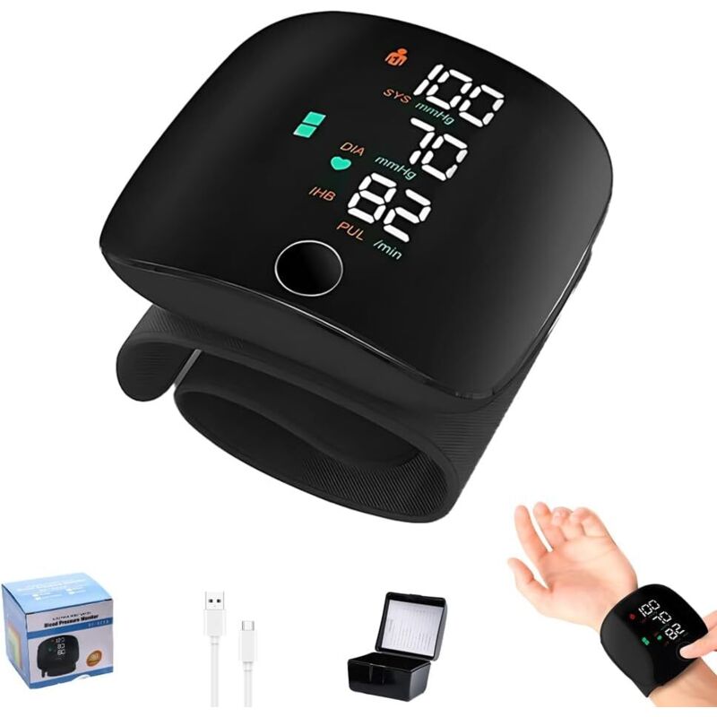 Handgelenk-blutdruckmessgerät – Digitales Blutdruckmessgerät Mit Led-anzeige – Verstellbare Manschette (13,5 Cm – 19,5 Cm), Speicher Für 2 Benutzer – 99 X 2 Messwerte