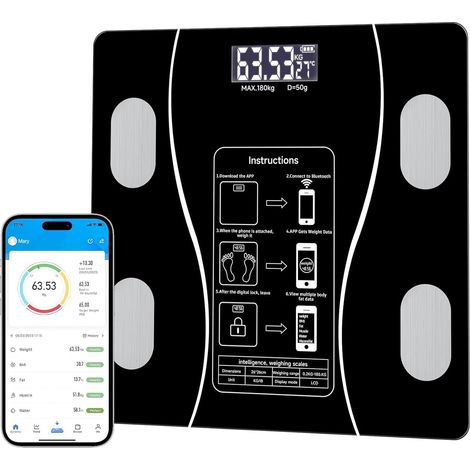 Connected Scale, Eine Einfache Und Praktische Digitalwaage, Die Mit Einer Mobilen Digitalen Personenwaage Verbunden Werden Kann, Um Bmi Und Körperfettanteil Anzuzeigen (schwarz)