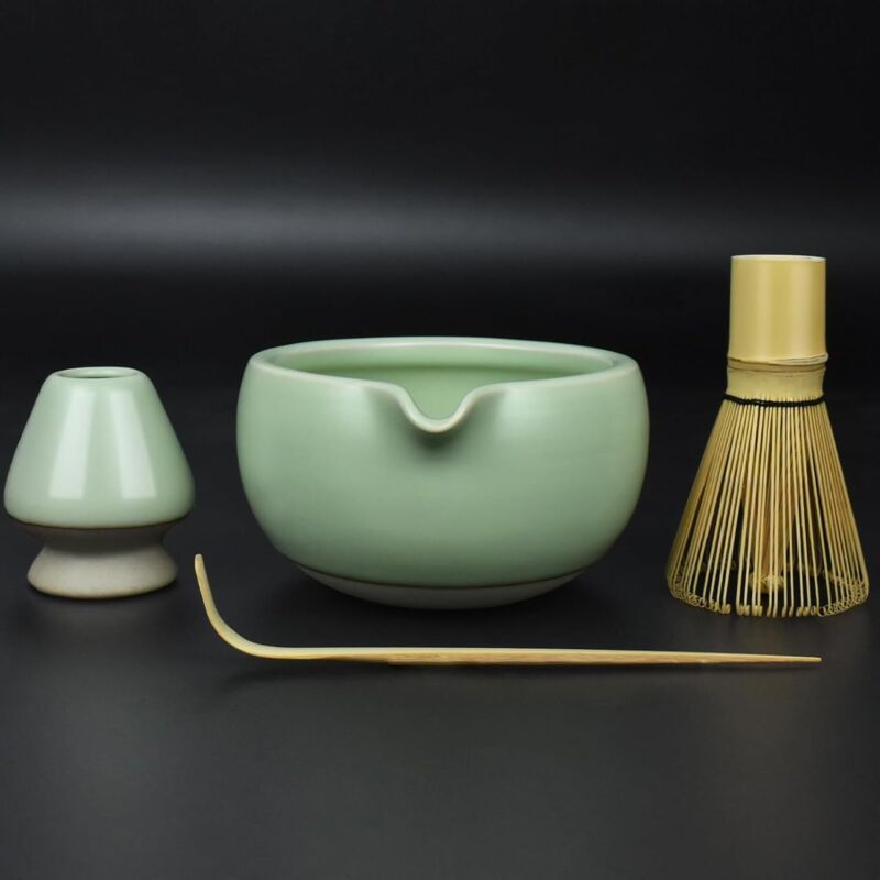 4-teiliges Matcha-set – Japanische Keramikutensilien – Aufschäumbesen – Cyan