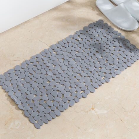 Graue Rutschfeste Badematte, 70 X 35 Cm. Rechteckige Rutschfeste Pvc-badematte Mit Steineffekt.