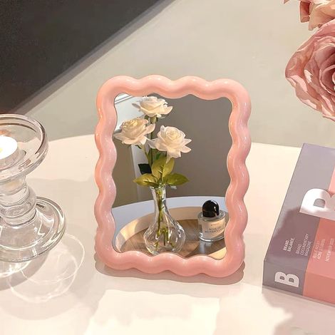 Miroir De Maquillage Ondulé, Angepasst An Büros Und Arbeitstische, Tragbar Und Biegsam (rosa).