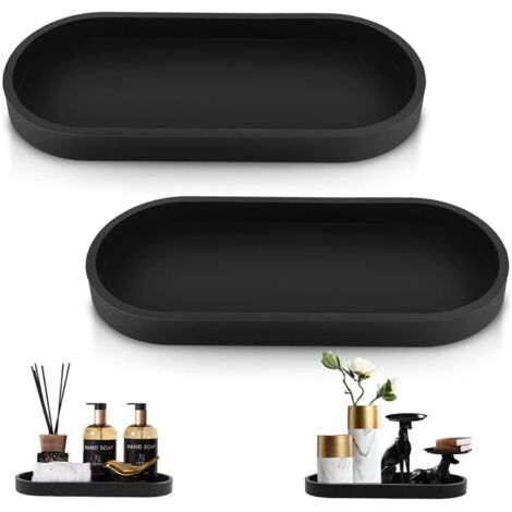 2er-pack Dekoratives Tablett Aus Schwarzem Silikon Für Badezimmer, Schminktisch, Kleines Tablett Für Wohnzimmer, Schlafzimmer, Waschbecken, Badewanne Und Küchenspüle (oval)
