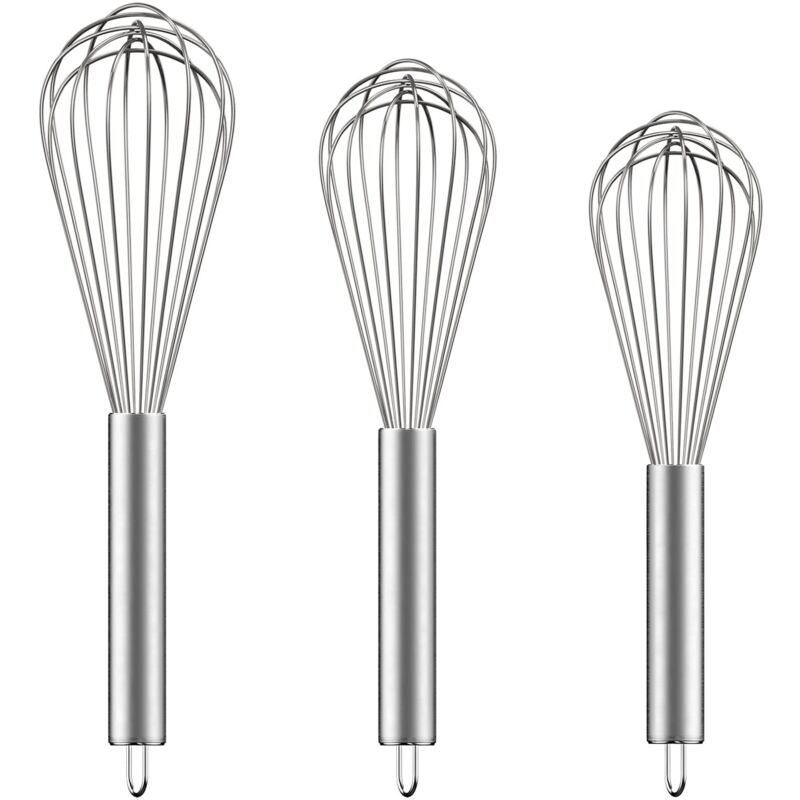 Küchenbesen + Silikonspatel/bürste – 1 Set, Edelstahl 20,3 Cm + 25,4 Cm + 30,5 Cm – Transparent Zum Kochen/mischen/schlagen