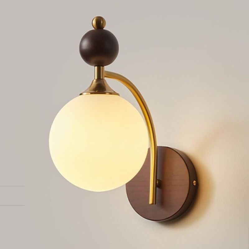 Glaskugel-wandleuchte, Retro-wandleuchte Aus Holz, Nordische Minimalistische Moderne Wandleuchte Aus Der Mitte Des Jahrhunderts, Wandlaterne Für
