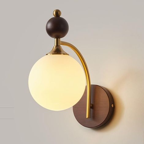 Glaskugel-wandleuchte, Retro-wandleuchte Aus Holz, Mid-century Modern Nordic Minimalistische Wandleuchte, Wandlaterne Für