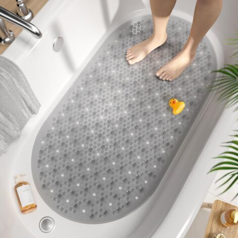 Ovale Rutschfeste Badematte, Grau, 68,6 X 38,1 Cm, Schäumende Badematte, Maschinenwaschbare, Schimmelresistente Duschmatte, Bpa-freie Rutschfeste Badematte.