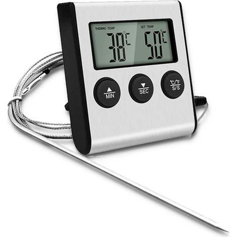 1-teiliges Led-digitalthermometer Mit Sonde, Lebensmittelthermometer Mit Timerfunktion, Koch- Und Grillthermometer Für Grill, Backofen, Batterie Nicht Im Lieferumfang Enthalten