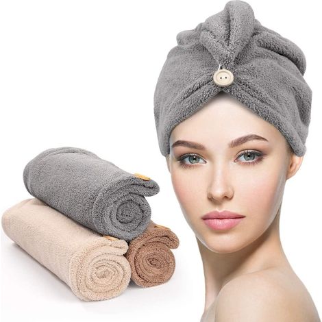 Ein Set Aus 3 Servietten Für Den Kopf Besteht Aus Einer Serviette Mit Knöpfen Und Einer Mikrofaser-serviette, Die Super Saugfähig Ist.