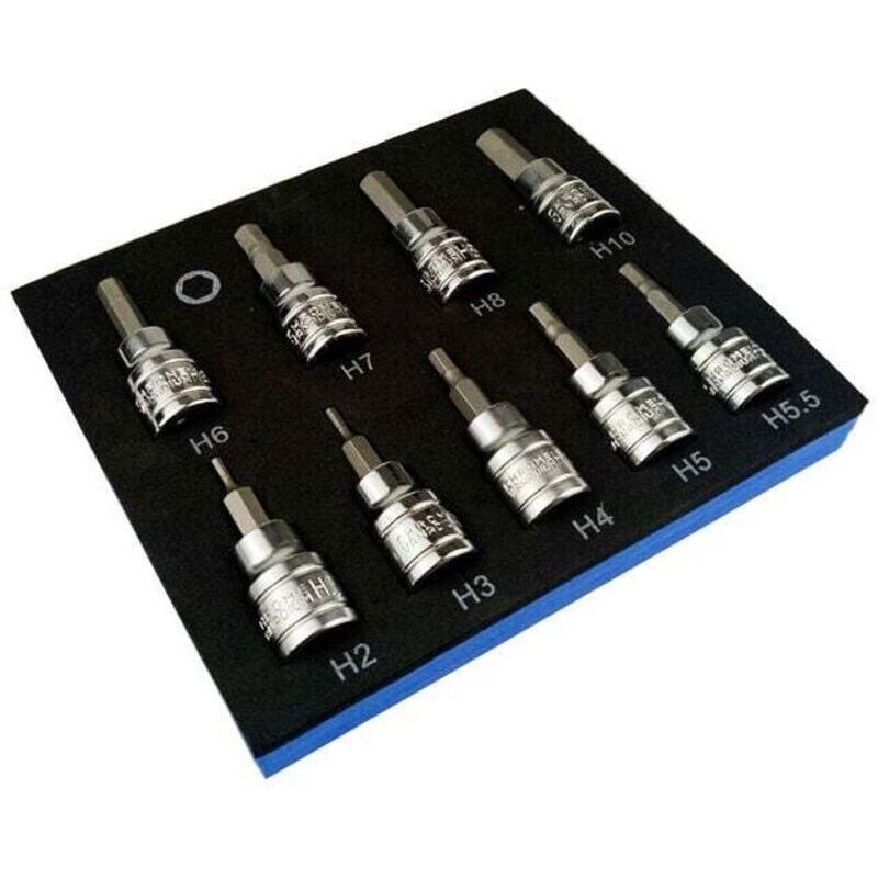 Coffret Cliquet Et Douilles Jeu De 9 Douilles Hexagonales Pour Clé Inbus Métrique 3/8" Dr Drive 2-10mm
