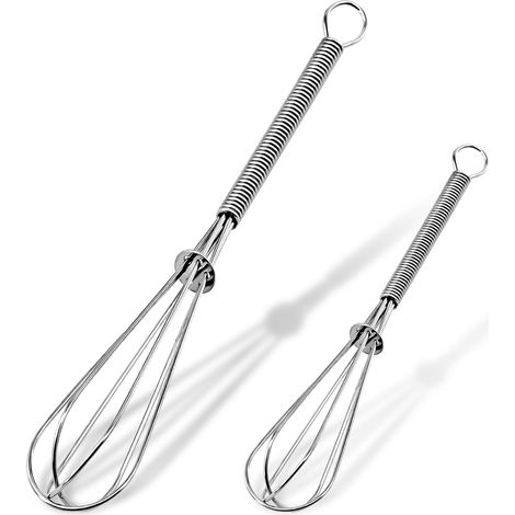 Lot Von 2 Mini-fouets – 18 Cm / 13 Cm – Fouets Und Mélangeurs Für Kompakte Und Tragbare Küchengeräte Aus Rostfreiem Stahl, Nach Einer Konzeption Aus Stahl Verstärkt.