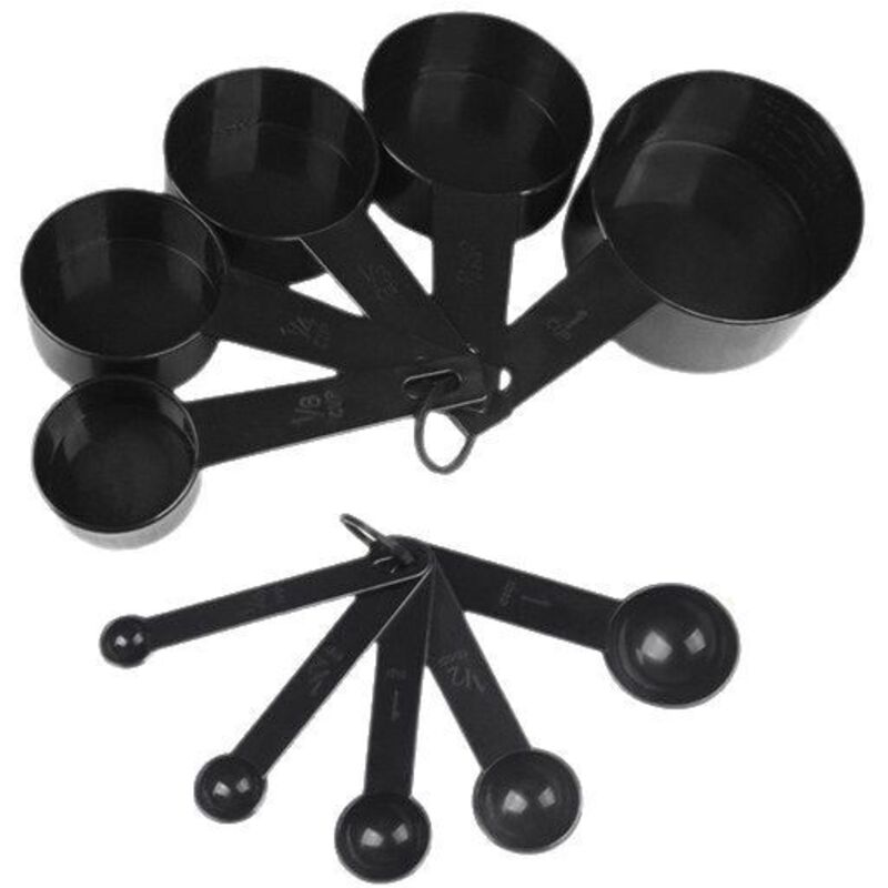 Set Mit 10 Schwarzen Pp-bechern, Bechern Und Messlöffeln Zum Backen