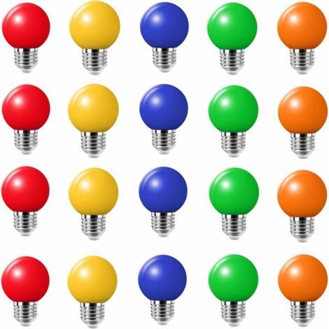Set Mit 20 Monochromen Led-lampen E27 3 W, 100 Lm, 220 V, Für Partys, Kleine Farbige Blasen, 180° (4 Pro Farbe).