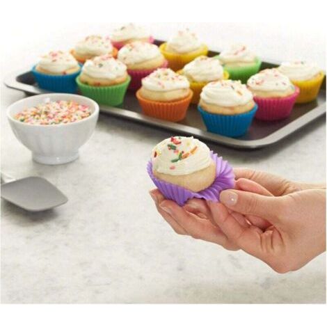 Runde Silikon-cupcake-formen, Einteilig, Wiederverwendbar, 24 Stück/packung (ofenfest Bis 220 °c), Mehrfarbig