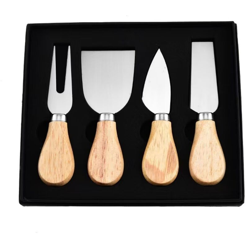 Käsemesser-set, 4 Stück, Edelstahlklingen, Holzgriffe, Ideal Für Käse Und Kuchen