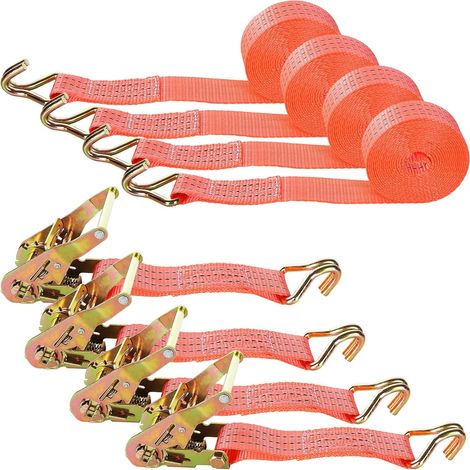 Spanngurte Mit Ratsche (4 Stück) Mit Spannhaken Für Motorrad, Auto, Anhänger, Tragfähigkeit 3000 Kg, 6 M X 38 Mm – Orange –