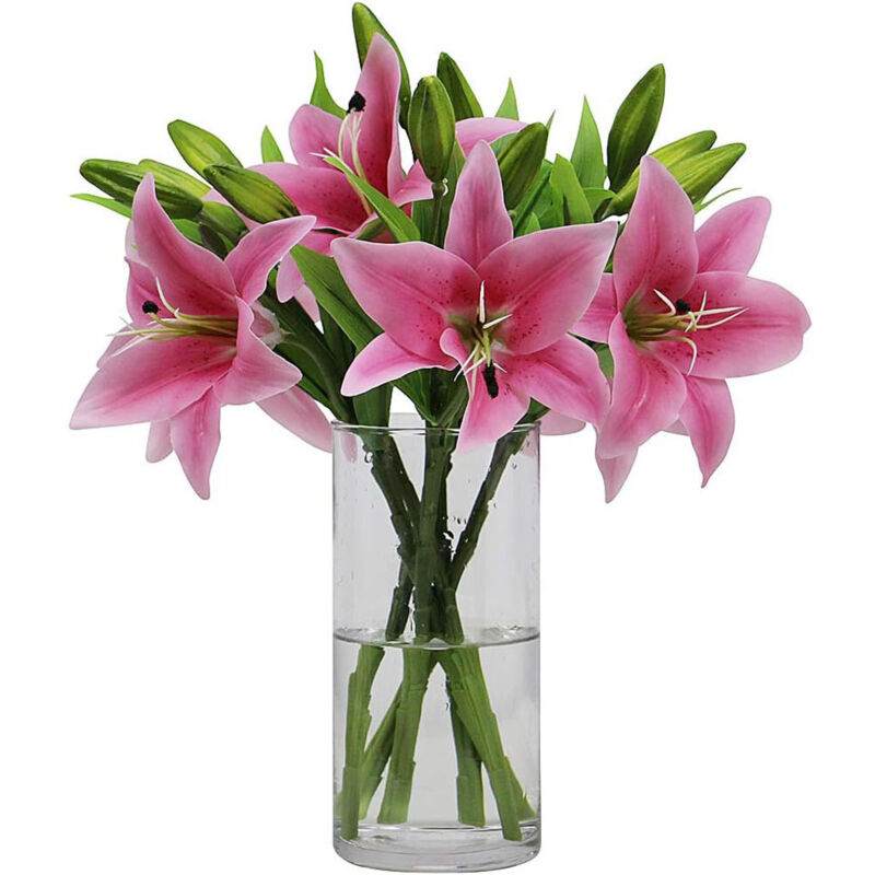 Set Mit 6 Dunkelrosa Künstlichen Lilien, Künstlerische Blumenskulptur, Elegante Heimdekoration, Hohe Umweltfreundliche Qualität, Wartungsfrei, Für Zuhause, Büro, Hochzeit, Party
