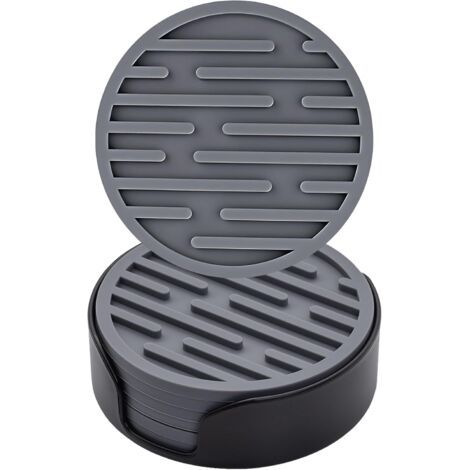 Untersetzer-set, 6 Stück, Runde Rutschfeste Silikon-untersetzer Mit Halter Für Tassen, Tisch, Kaffee, Bar, Getränke, Untersetzer (grau)