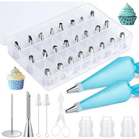 34 Spritzbeutel, 24 Edelstahltüllen, 2 Wiederverwendbare Silikon-spritzbeutel, Für Kuchen, Cupcakes, Kekse, Gebäck