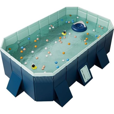 Planschbecken Für Kinder – Zusammenklappbares, Nicht Aufblasbares Familienschwimmbecken Für Den Garten, Geeignet Für Erwachsene – Blau (210 × 140 × 55 Cm)