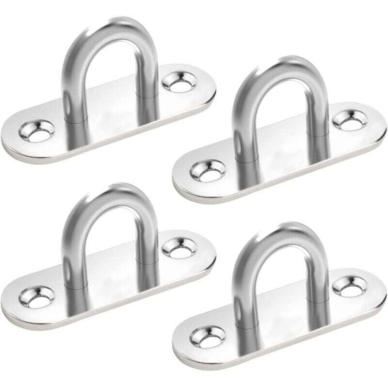 4pcs Plaque À Œil En Acier Inoxydable, Plaque Oeillet Plaque De Couverture, 304 Crochets Métal Forme U Crochet Au Plafond, Fixation Pour Crochets Muraux Chaises Suspendues Auvent Accessoires De Bateau