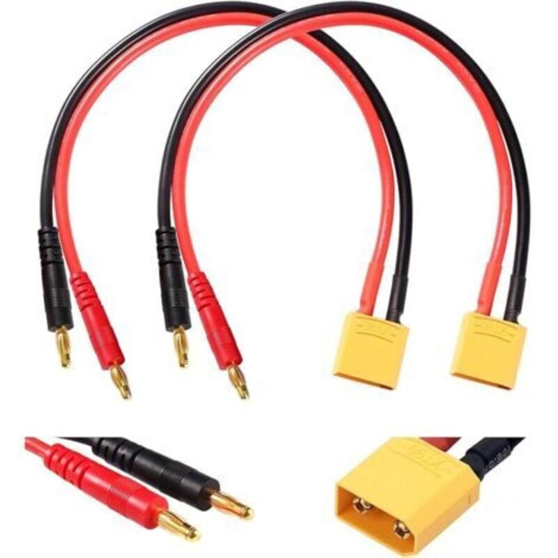 2 Stück Xt90 Auf 4,0 Bananenstecker Rc-akku-ladekabel, Xt90-stecker Auf 4 Mm Bananenstecker Mit 30 Cm 12 Awg Silikonkabel, Für Rc-hubschrauber-quadcopter-lipo-akku
