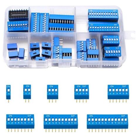 40 Stück 1 2 3 4 6 8 10 12-poliger Zweireihiger Dip-schalter, 2,54 Mm Ein-aus-schiebeschalter, Für Leiterplatten, Leiterplatten (blau)