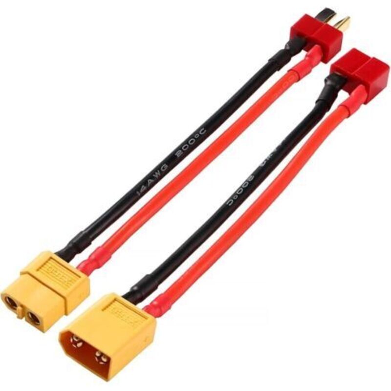 Xt-60-t-stecker-adapter (männlich Auf Weiblich) Und Xt-60-t-stecker-adapter (männlich Auf Weiblich) Mit 10 Cm Langem 14-awg-silikonkabel Für Rc-batterieladegerät Esc