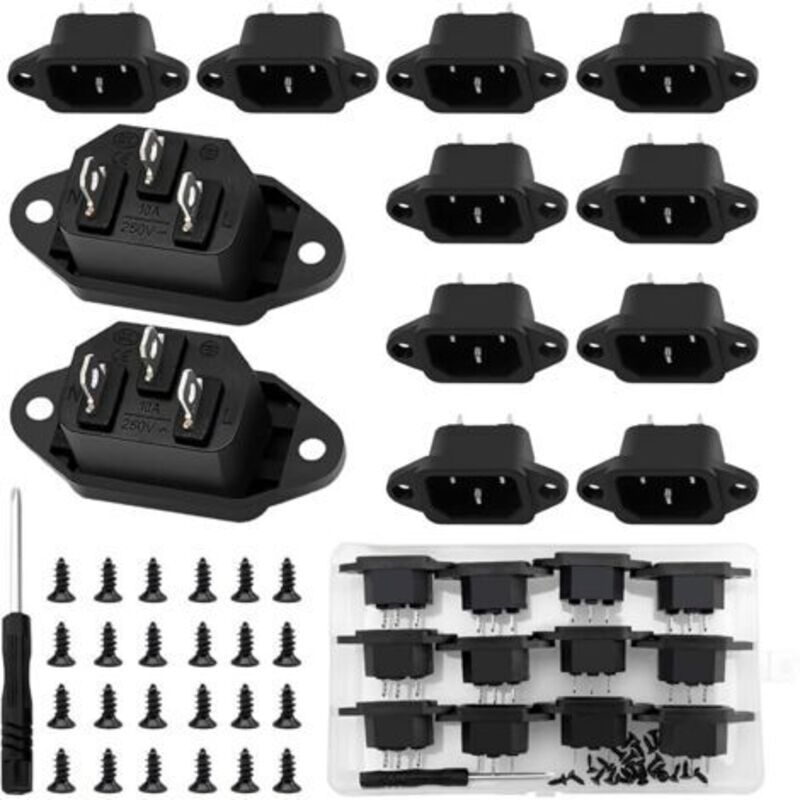12 Stück Ac 250 V 10 A Iec 320 C14 Panel Mount Connector, 3p Steckdoseneingang Kunststoff Gerade