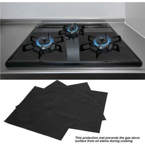 Tapis De Protection Antiadhésif Pour Brûleur De Cuisinière À Gaz, 4 Stück, Protecteur D'Huile, Outil De Cuisine (schwarz)