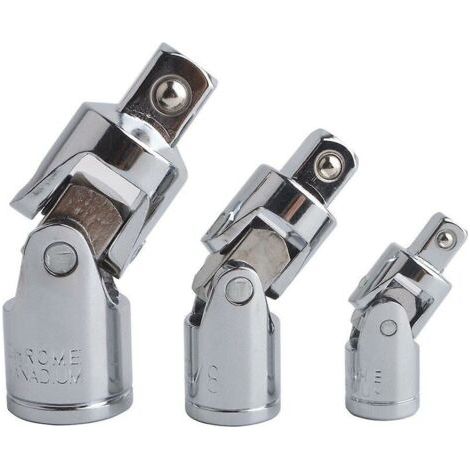 3-teiliges Schlag-universalgelenk-steckschlüssel-set, Drehantrieb-adapter, Reduzierstück, Cr-v-stahl, Silber-chrom-finish, 1/4, 3/8, 1/2