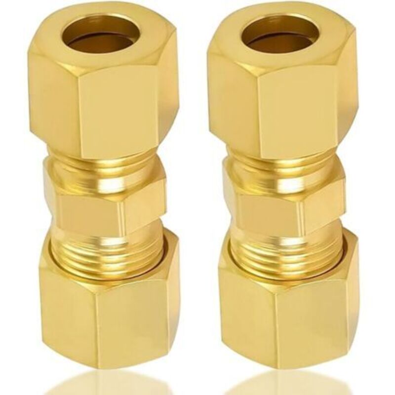 2er-pack Messing-kompressionsschlauchanschlüsse, 10 Mm Außendurchmesser X 10 Mm Außendurchmesser, Gerade Anschlüsse, Für Rohrleitungen Und Luftkompressoren, Gold