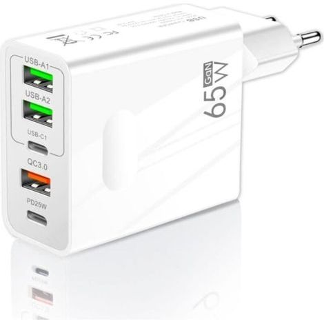 3-sterne-usb-ladegerät 65 W, 5 Anschlüsse: 2 Usb-c + 3 Usb-a, Schnellladung Qc 3.0, Mehrere Usb-buchsen, Kompatibel Mit