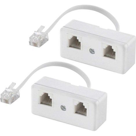 Zwei-wege-telefon-splitter, Rj11 6p4c Kabel, Telefon-wandadapter Und Splitter, Stecker Auf 2 Buchsen, Konverter Für Festnetz (weiß, 2 Stück)