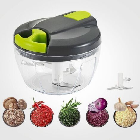 Manueller Multizerkleinerer, Handzerkleinerer Mit 3 Edelstahlklingen, 520 Ml, Zugschnur Zum Schneiden Von Gemüse, Obst, Zwiebeln, Knoblauch, Nüssen, Tomaten (grau)