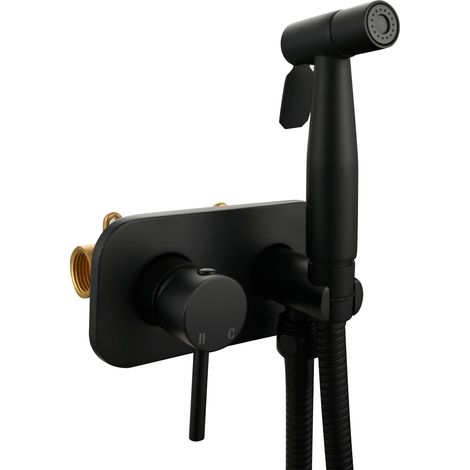 Wc-duschset Aus Edelstahl Mit Versenktem Warm-/kaltwasserhahn, Für Optimale Intimhygiene, Schwarz.