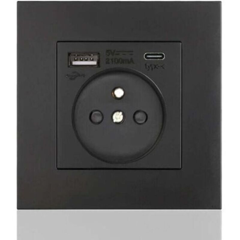 Typ C + Usb16a Typ 86 Steckdosenleiste, Anzahl Der Steckdosen: 2 Löcher, Anzahl Der Usb-anschlüsse: 1, Anzahl Der Typ-c-anschlüsse: 1, Sicher Und Stabil (schwarzes Quadrat)