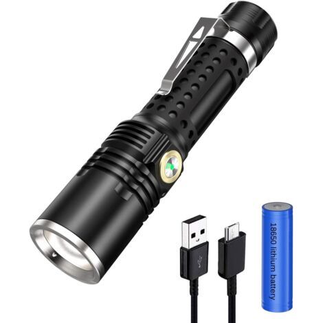 Wiederaufladbare Taschenlampe, Wasserdichte Zoom-taschenlampe, 3 Modi, Superstarke Led-taschenlampe