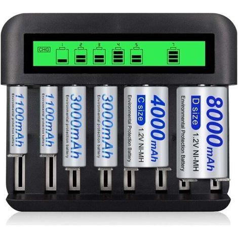 Universelles Lcd-batterieladegerät Mit 8 Positionen Und Usb-anschluss