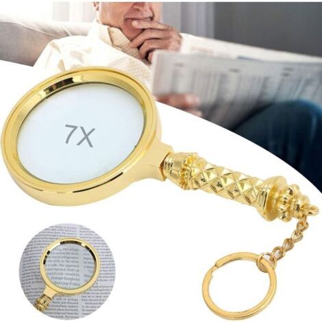 7-fache Lupe, 80-mm-lupe Und Tragbar Mit Schlüsselbund, Geschnitzte Goldene Leselupe, Sonnenlichtfokus Im Freien