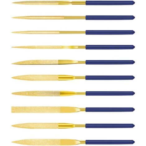 10 Stück Mini-diamant-modellierfeilen 140 Mm Für Metall, Kunststoff, Glas, Holz, Schmuck, Skulptur – Gold Und Blau