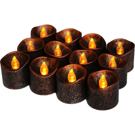 12er-pack Flammenlose Led-teelichter, Batteriebetrieben – Retro-stil – Blinkendes Gelbes Licht – Für Halloween, Thanksgiving, Partys Und Zuhause.